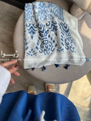 شال آبی نخ پنبه لطیف 12555