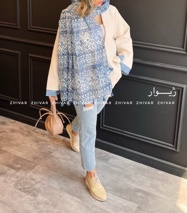 شال آبی نخ پنبه لطیف 12562 - Image 2