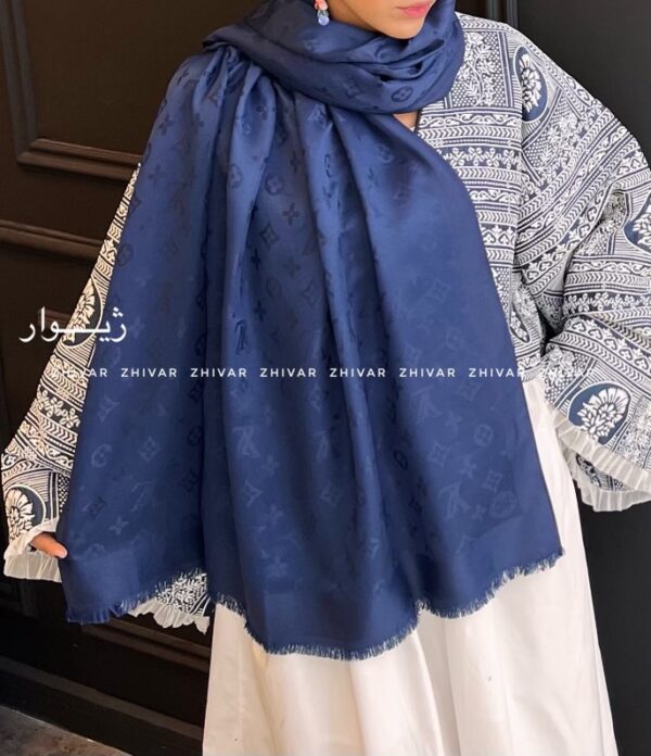 شال سرمه ای  ژاکارد 12581 - Image 3