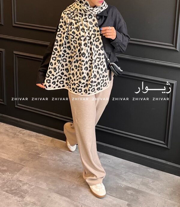 شال پلیسه نخ پنبه پلنگی 12584 - Image 4