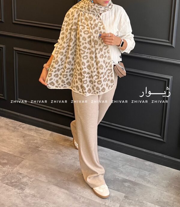 شال پلیسه نخ پنبه پلنگی 12584 - Image 2