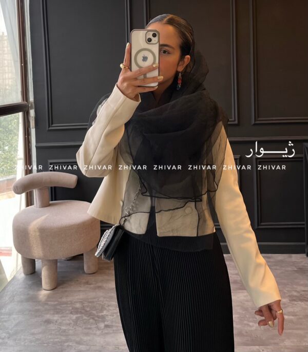 شال مشکی حریر پفکی ساده 12588 - Image 4