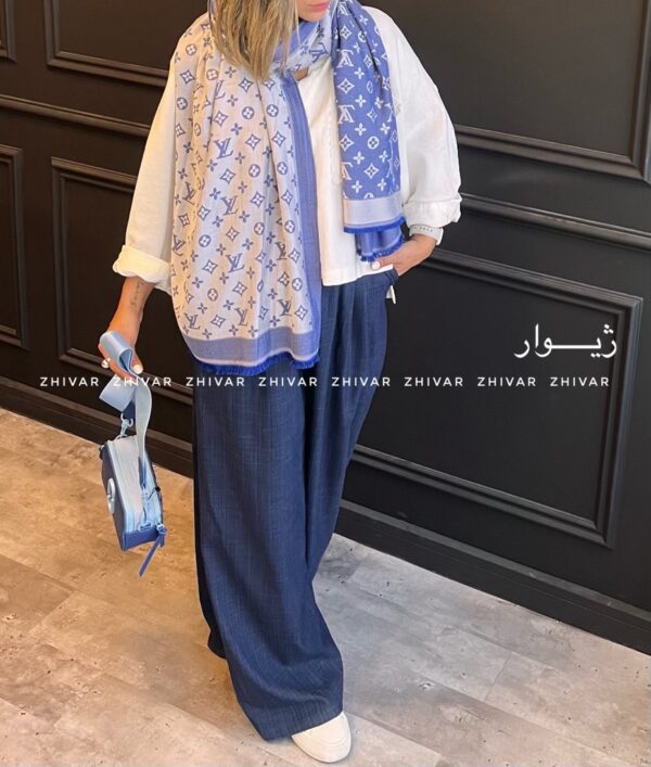 شال آبی ژاکارد 12596 - Image 4