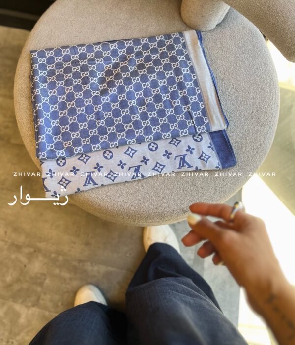 شال آبی ژاکارد 12596 - Image 2