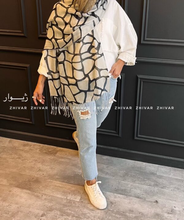 شال طوسی نخ پنبه مستر کوالیتی ریش دار 12594 - Image 4