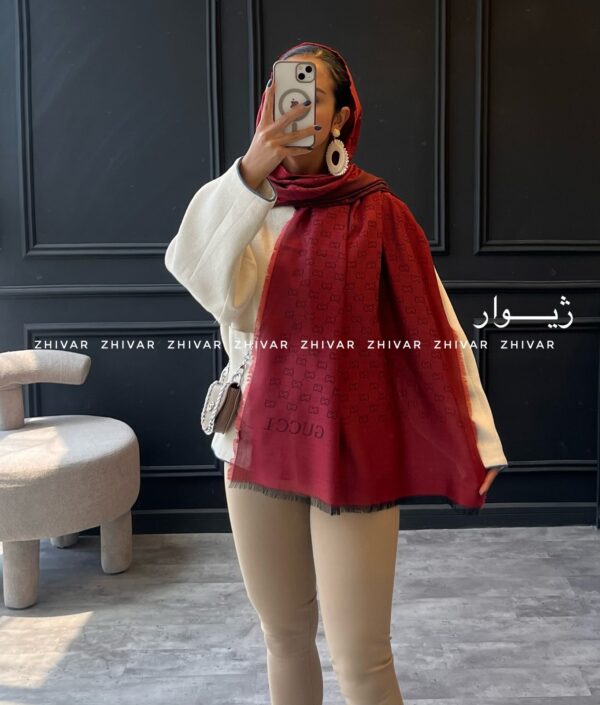 شال نخ ژاکارد دورو لطیف 12597 GUCCI - Image 8