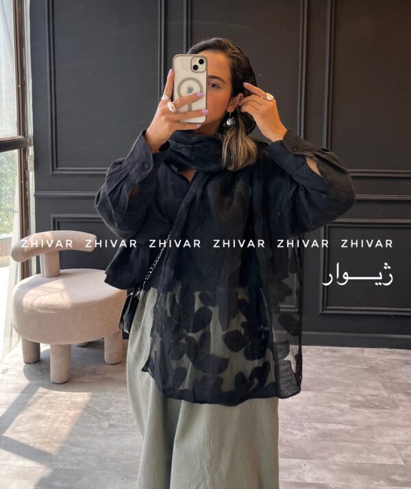 شال مشکی حریر ویسکوز مزونی 12598 - Image 4