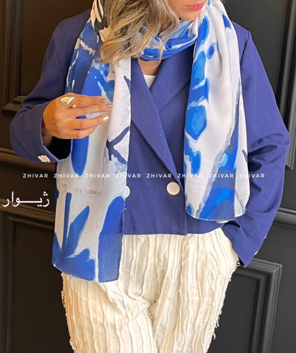 شال آبی نخ پنبه 12605