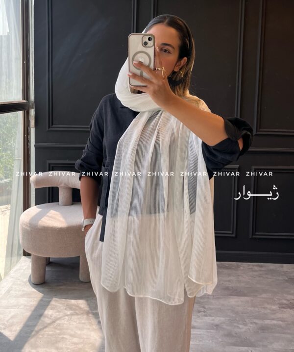 شال نخ ویسکوز سفید و مشکی 12618