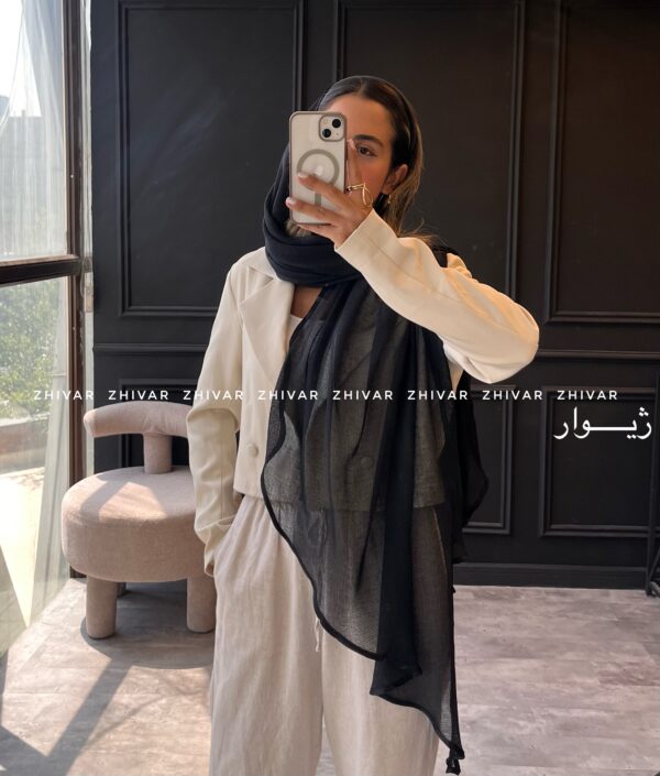 شال مشکی نخی حصیری نوار دوزی 12617